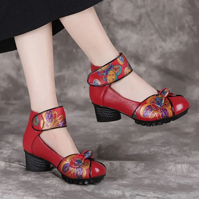 New Retro Genuine Leather Platform Soft Bottom Women Shoes