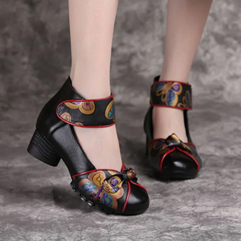 New Retro Genuine Leather Platform Soft Bottom Women Shoes