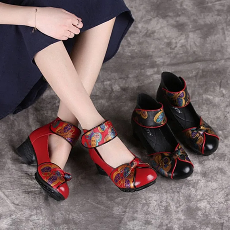 New Retro Genuine Leather Platform Soft Bottom Women Shoes