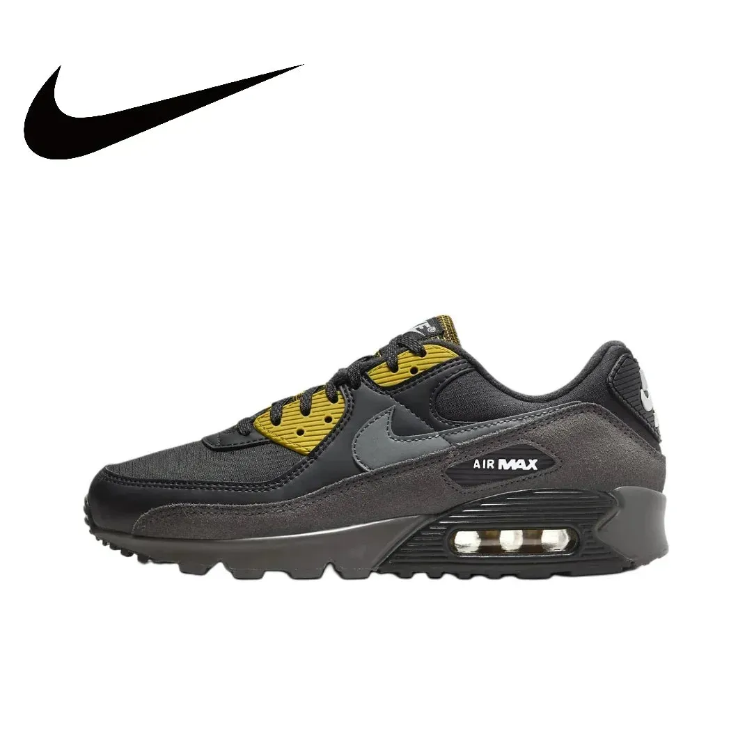 Nike Original Air Max 90 Low Men's Sneakers Winter Breathable Casual Shoes Anti-slip and Wear Resistant Glossy Black