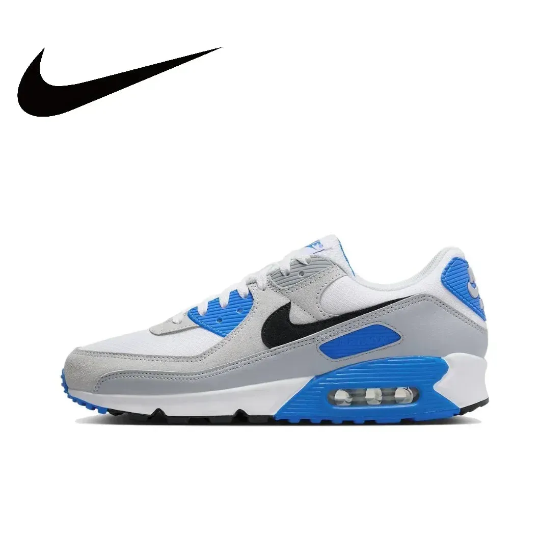 Nike Original Air Max 90 Low Men's Sneakers Winter Breathable Casual Shoes Anti-slip and Wear Resistant Glossy Black