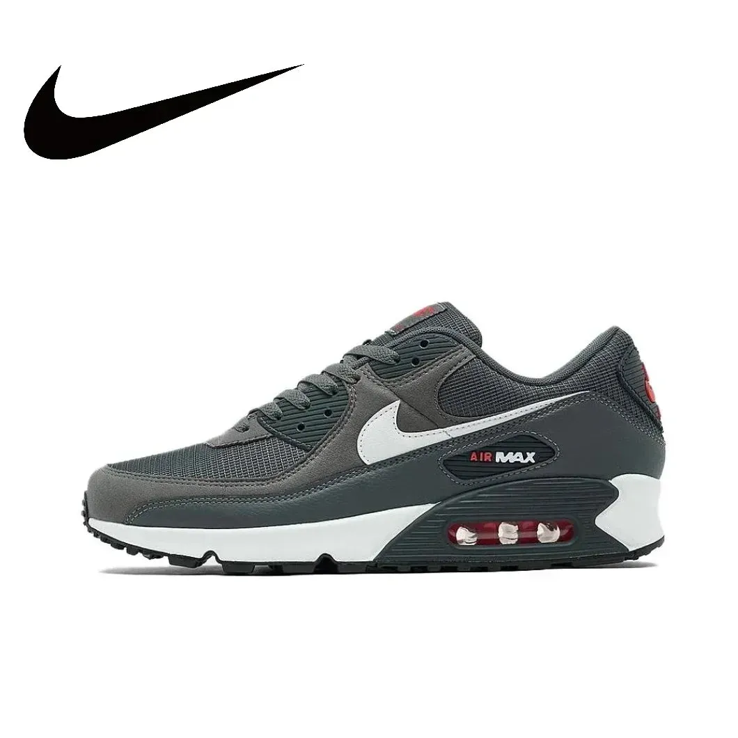Nike Original Air Max 90 Low Men's Sneakers Winter Breathable Casual Shoes Anti-slip and Wear Resistant Glossy Black