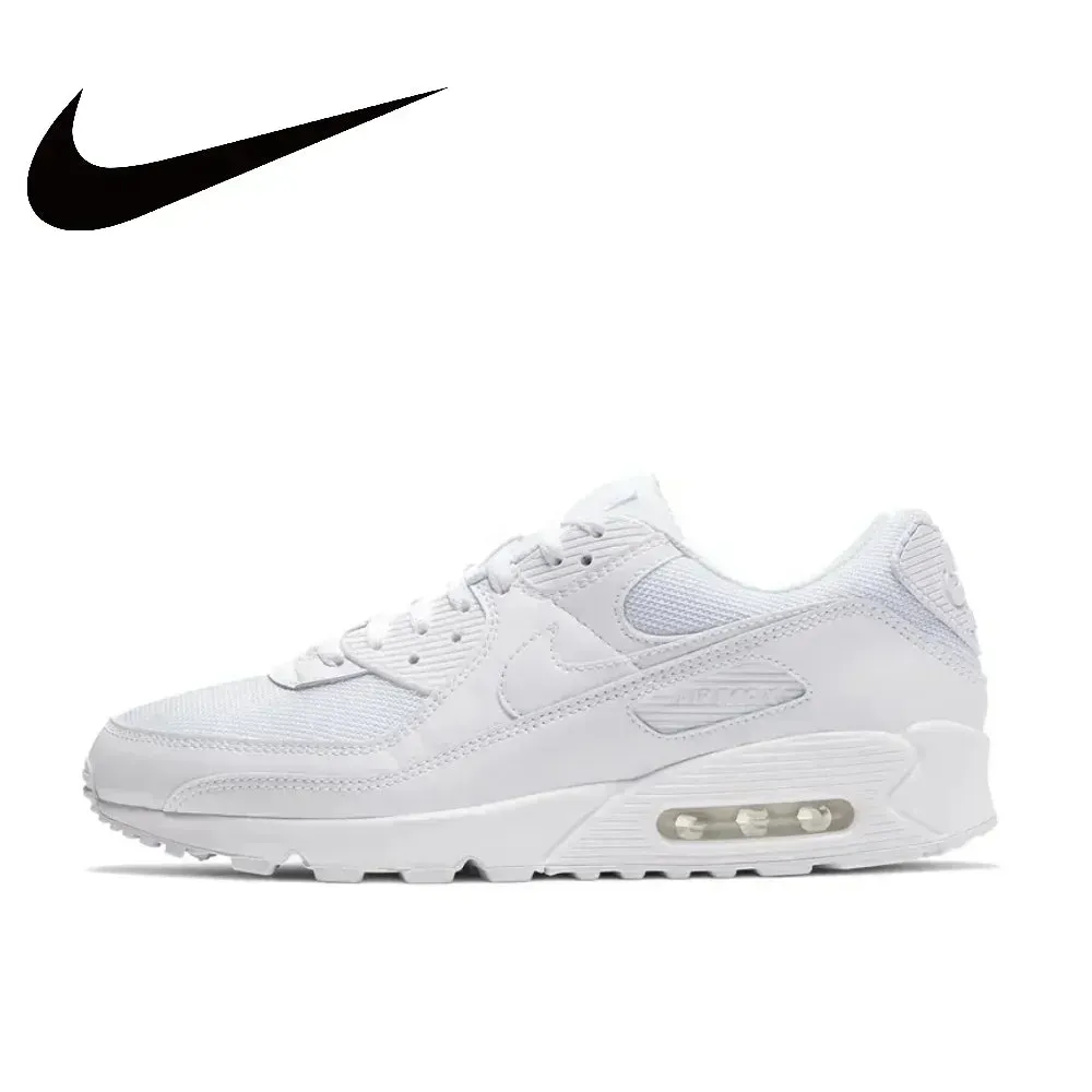 Nike Original Air Max 90 Low Men's Sneakers Winter Breathable Casual Shoes Anti-slip and Wear Resistant Glossy Black