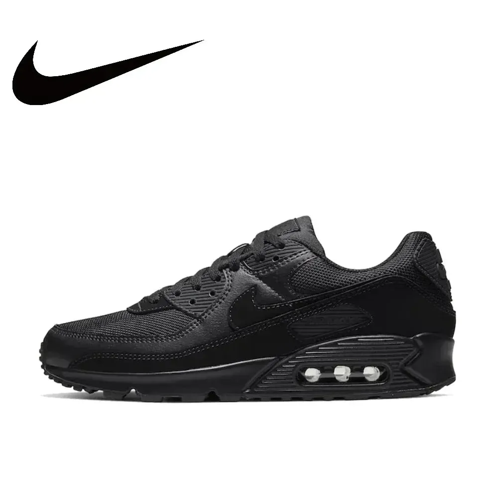 Nike Original Air Max 90 Low Men's Sneakers Winter Breathable Casual Shoes Anti-slip and Wear Resistant Glossy Black
