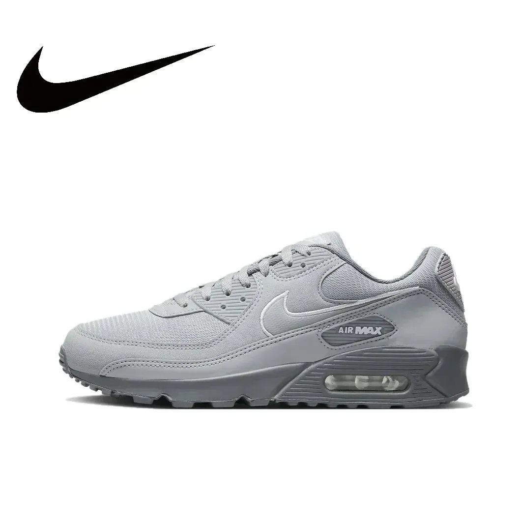 Nike Original Air Max 90 Low Men's Sneakers Winter Breathable Casual Shoes Anti-slip and Wear Resistant Glossy Black