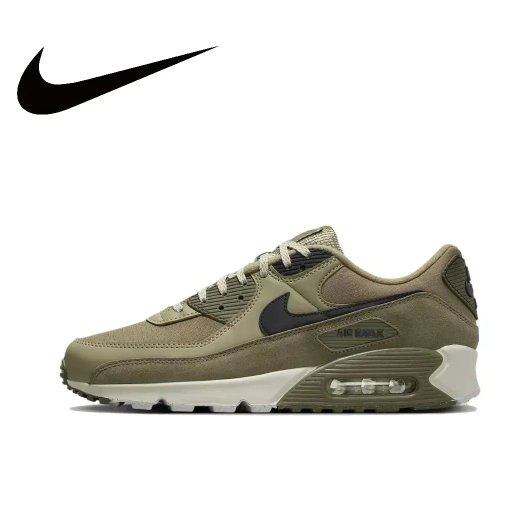 Nike Original Air Max 90 Low Men's Sneakers Winter Breathable Casual Shoes Anti-slip and Wear Resistant Glossy Black