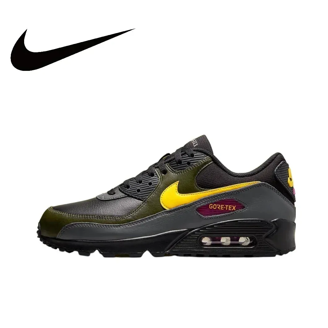 Nike Original Air Max 90 Low Men's Sneakers Winter Breathable Casual Shoes Anti-slip and Wear Resistant Glossy Black
