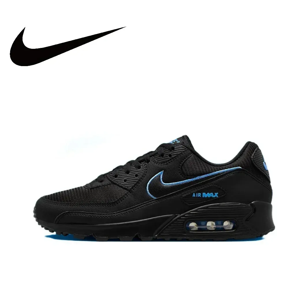 Nike Original Air Max 90 Low Men's Sneakers Winter Breathable Casual Shoes Anti-slip and Wear Resistant Glossy Black