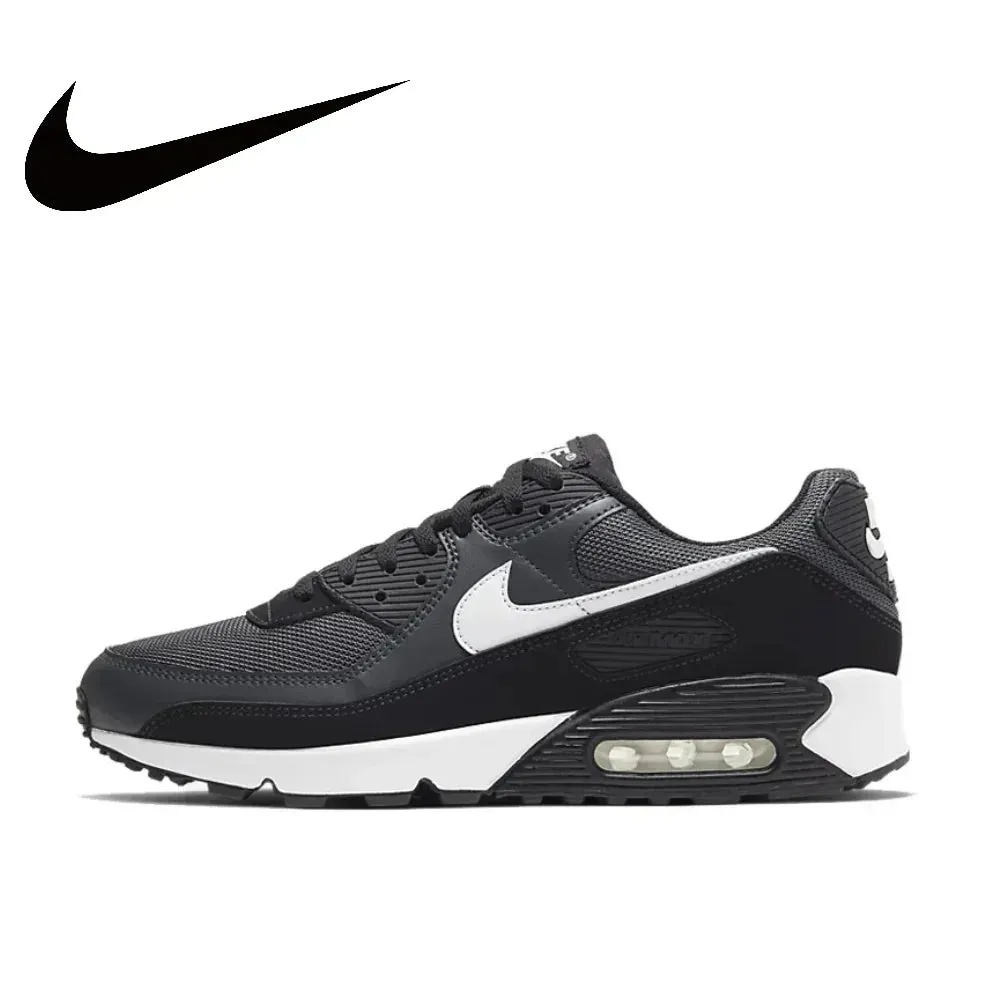 Nike Original Air Max 90 Low Men's Sneakers Winter Breathable Casual Shoes Anti-slip and Wear Resistant Glossy Black