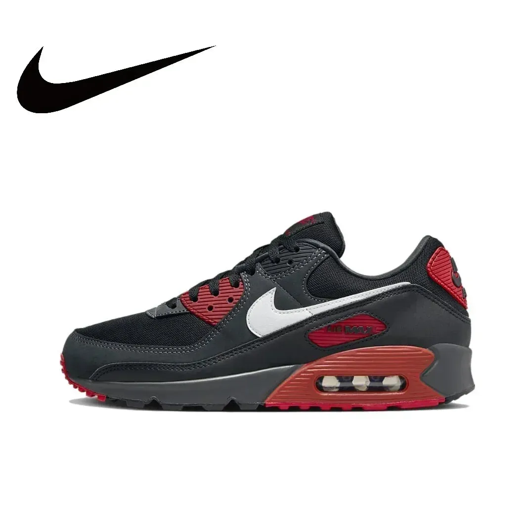 Nike Original Air Max 90 Low Men's Sneakers Winter Breathable Casual Shoes Anti-slip and Wear Resistant Glossy Black
