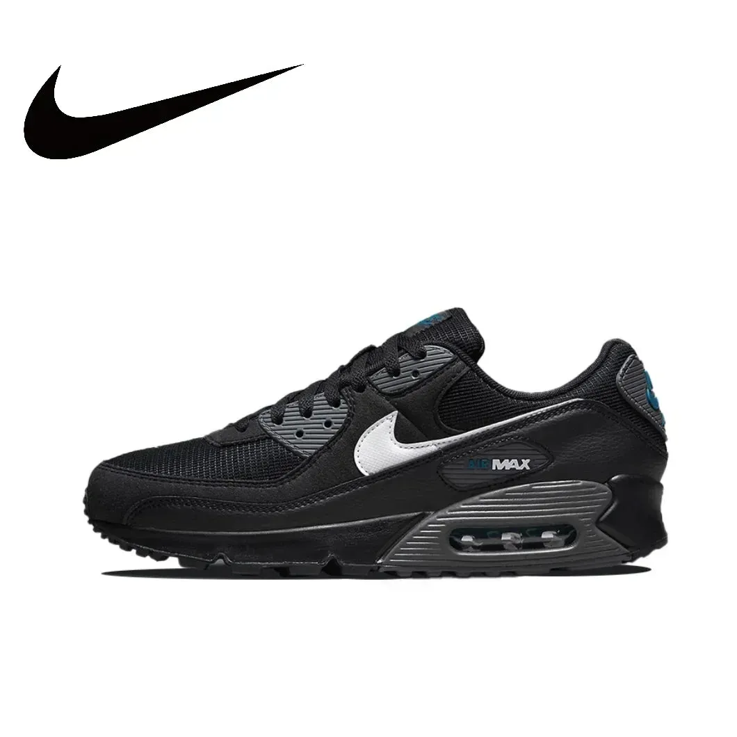 Nike Original Air Max 90 Low Men's Sneakers Winter Breathable Casual Shoes Anti-slip and Wear Resistant Glossy Black