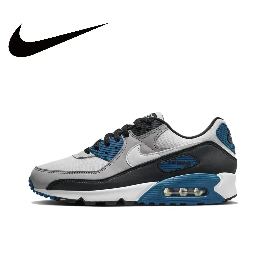 Nike Original Air Max 90 Low Men's Sneakers Winter Breathable Casual Shoes Anti-slip and Wear Resistant Glossy Black