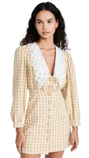 NWOT Sister Jane Women's Honey Gingham Mini Dress – Peter Pan Collar, Yellow, Medium