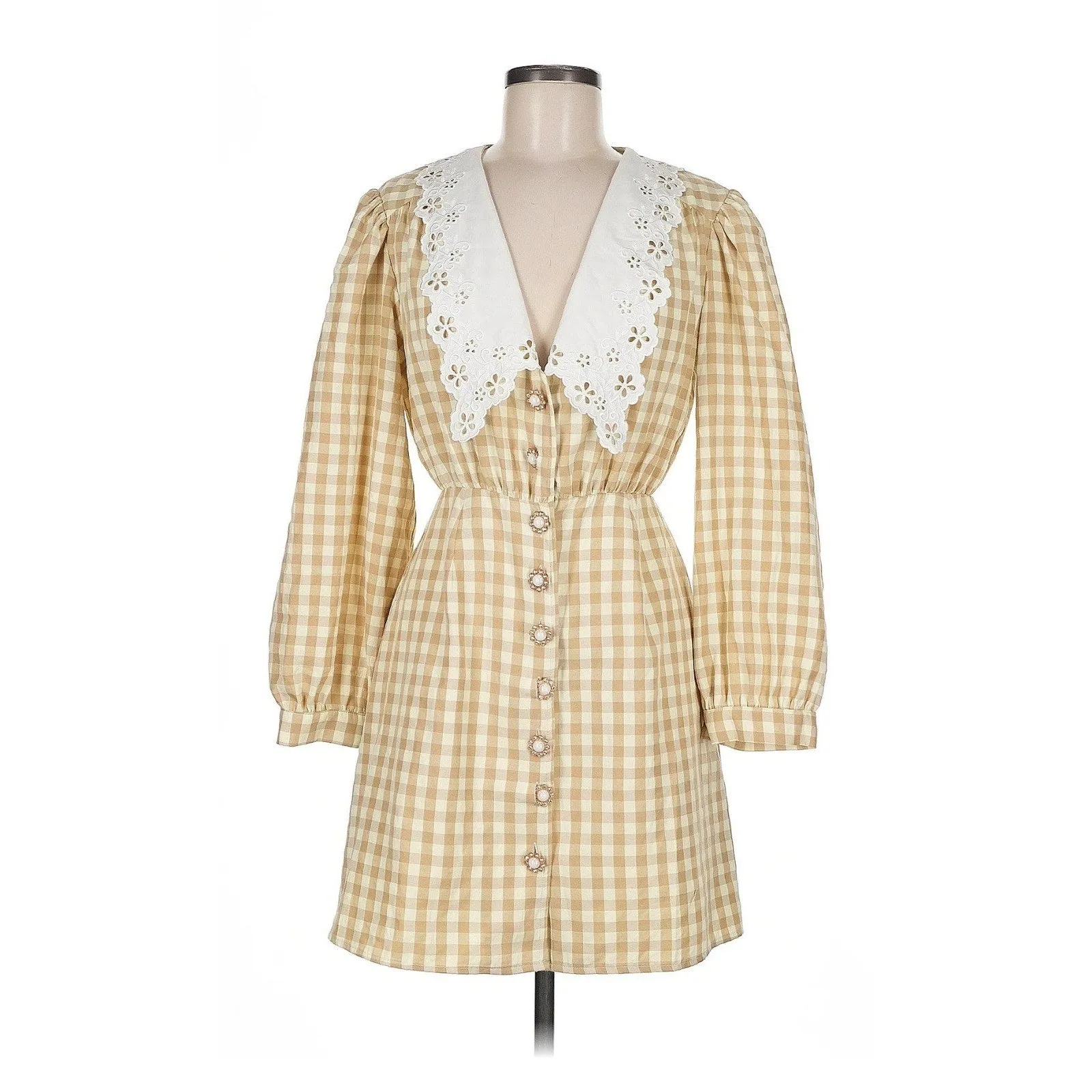 NWOT Sister Jane Women's Honey Gingham Mini Dress – Peter Pan Collar, Yellow, Medium