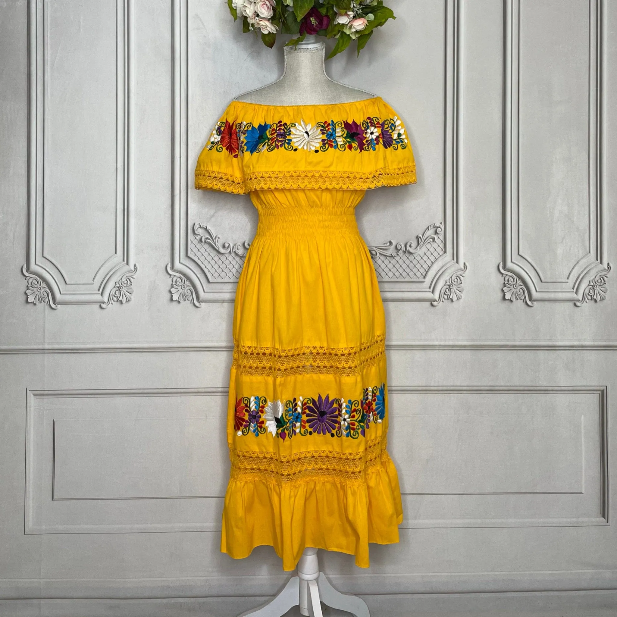 Off Shoulder Laced Midi Dress - Daisy