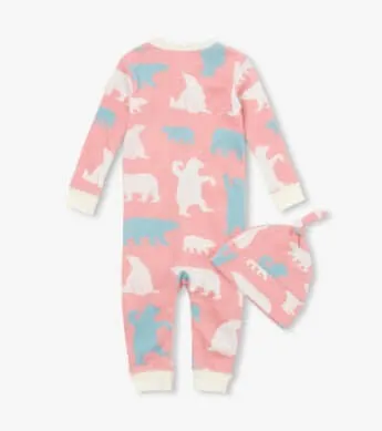 Pink Polar Bears Baby Coverall & Hat