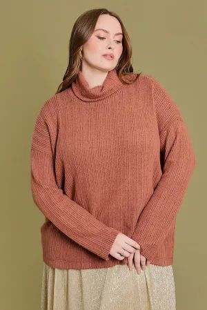Plus Size Long Sleeve Brushed Turtle Neck Knit Top