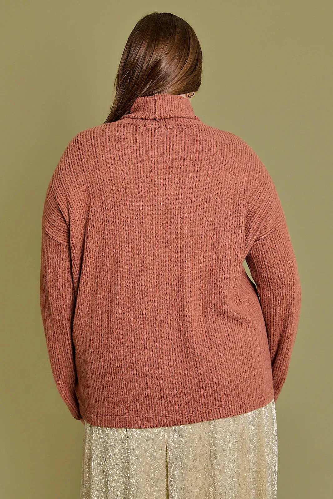 Plus Size Long Sleeve Brushed Turtle Neck Knit Top