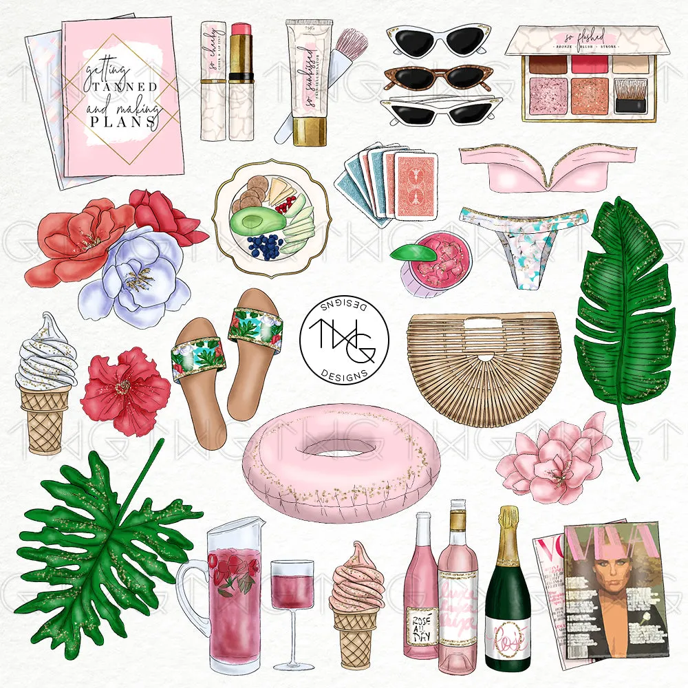 Poolside Rosé Clipart Collection