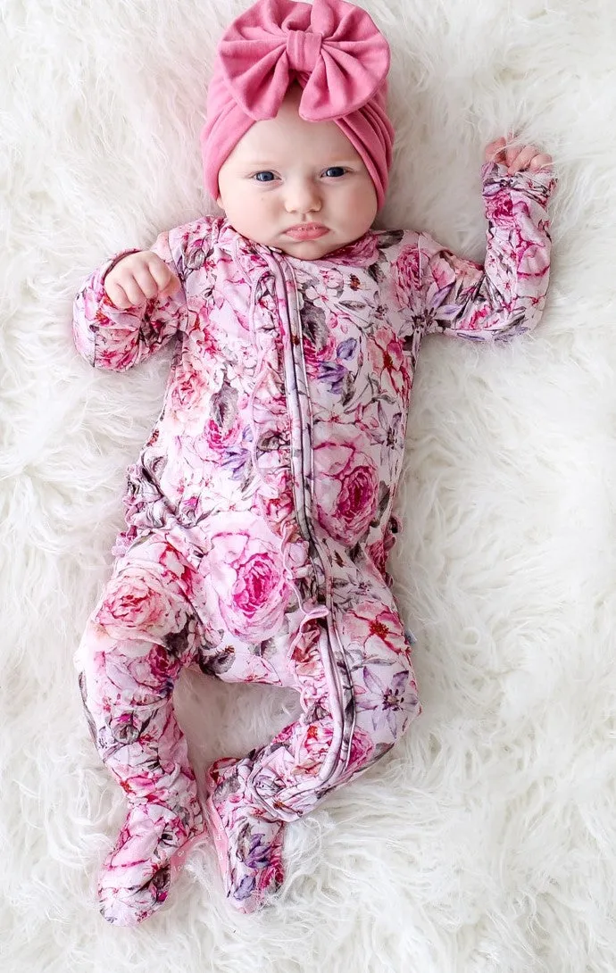 Posh Peanut Elise Floral Ruffled Zippered Footie