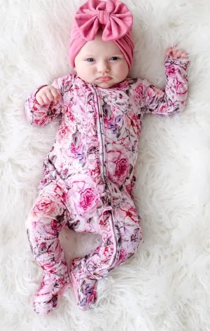 Posh Peanut Elise Floral Ruffled Zippered Footie