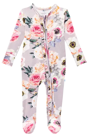 Posh Peanut French Gray Ruffled Zippered Footie