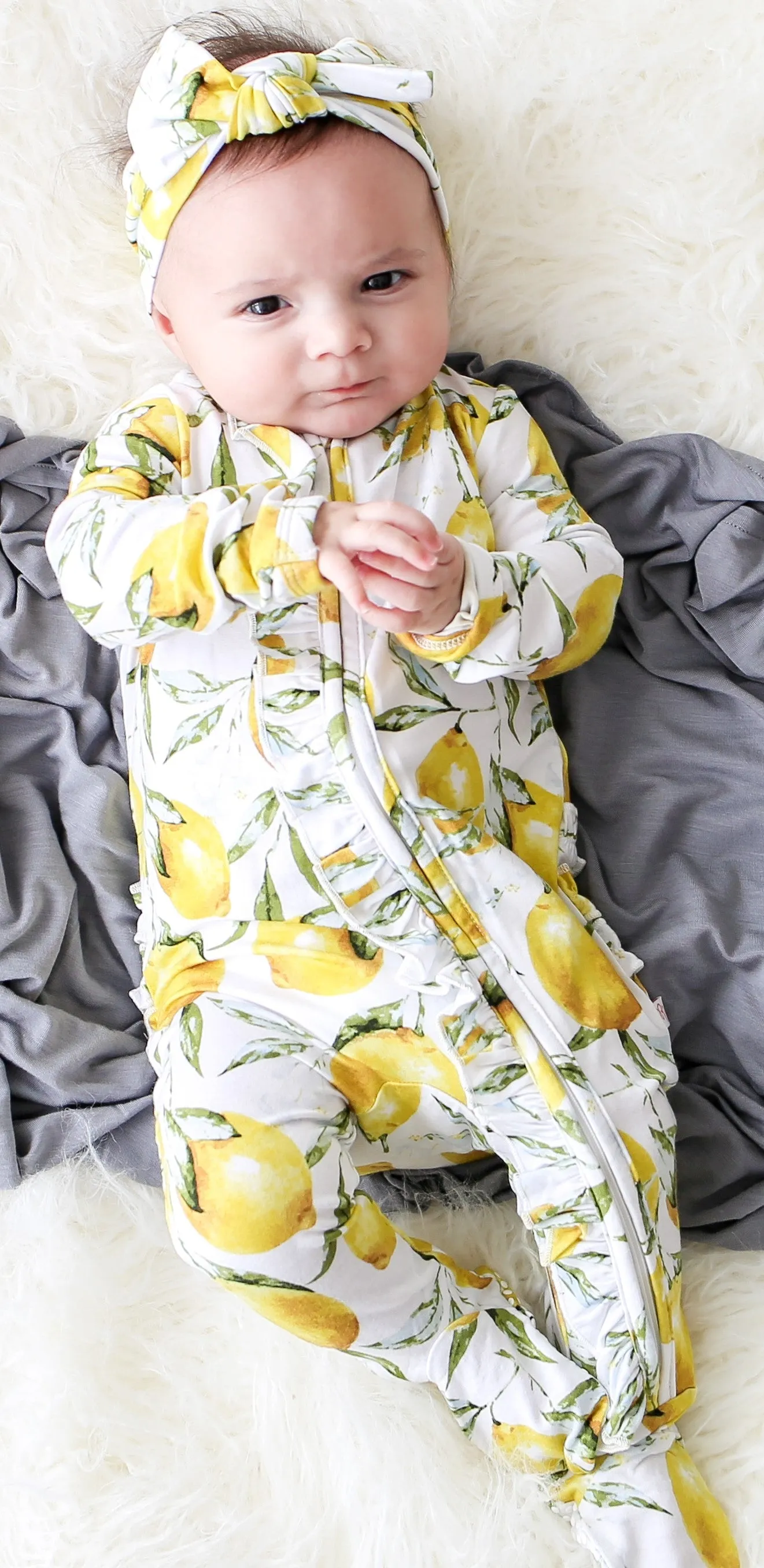 Posh Peanut Lemon Ruffle Zippered Footie