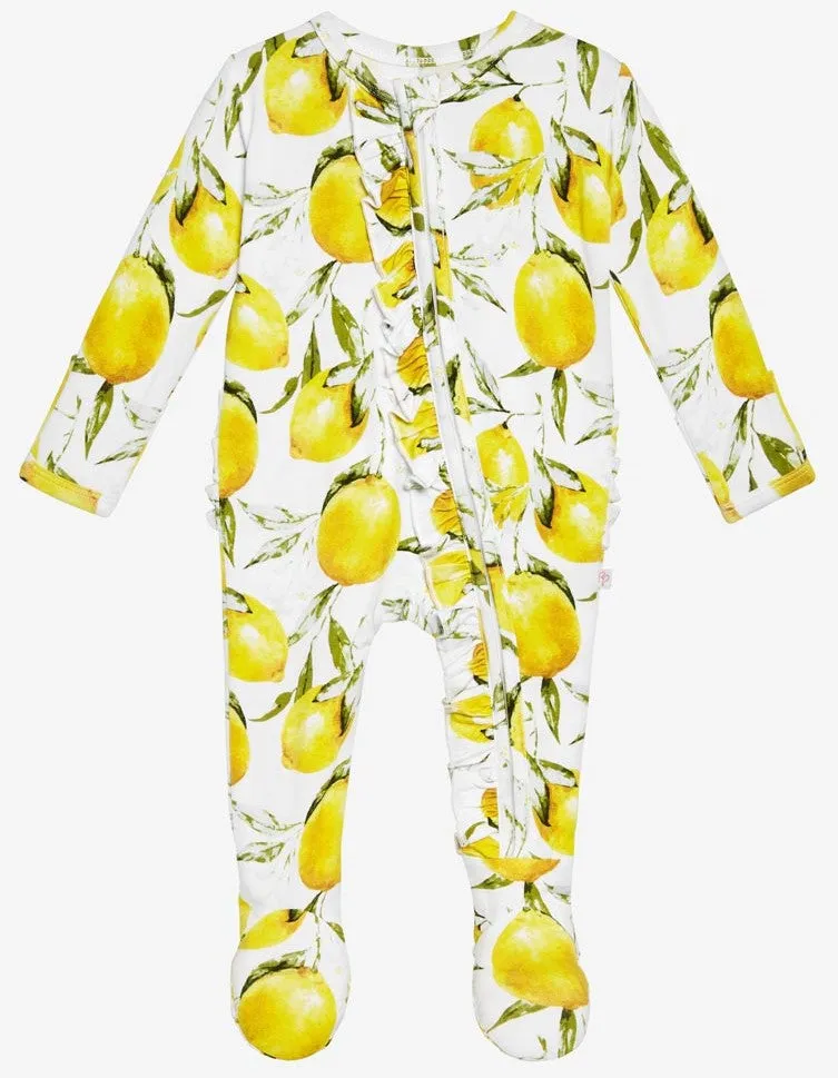 Posh Peanut Lemon Ruffle Zippered Footie