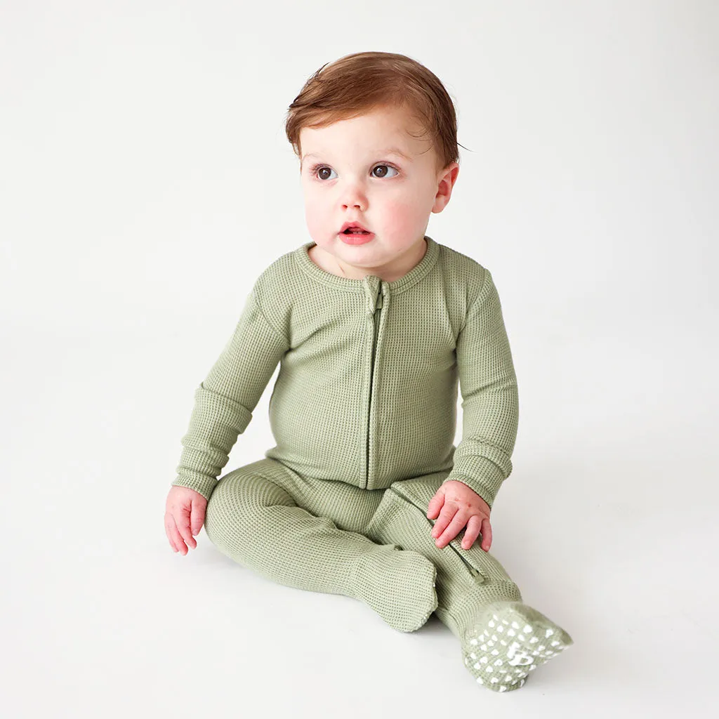 Posh Peanut Olive Waffle Footie with Zipper