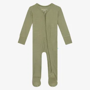 Posh Peanut Olive Waffle Footie with Zipper