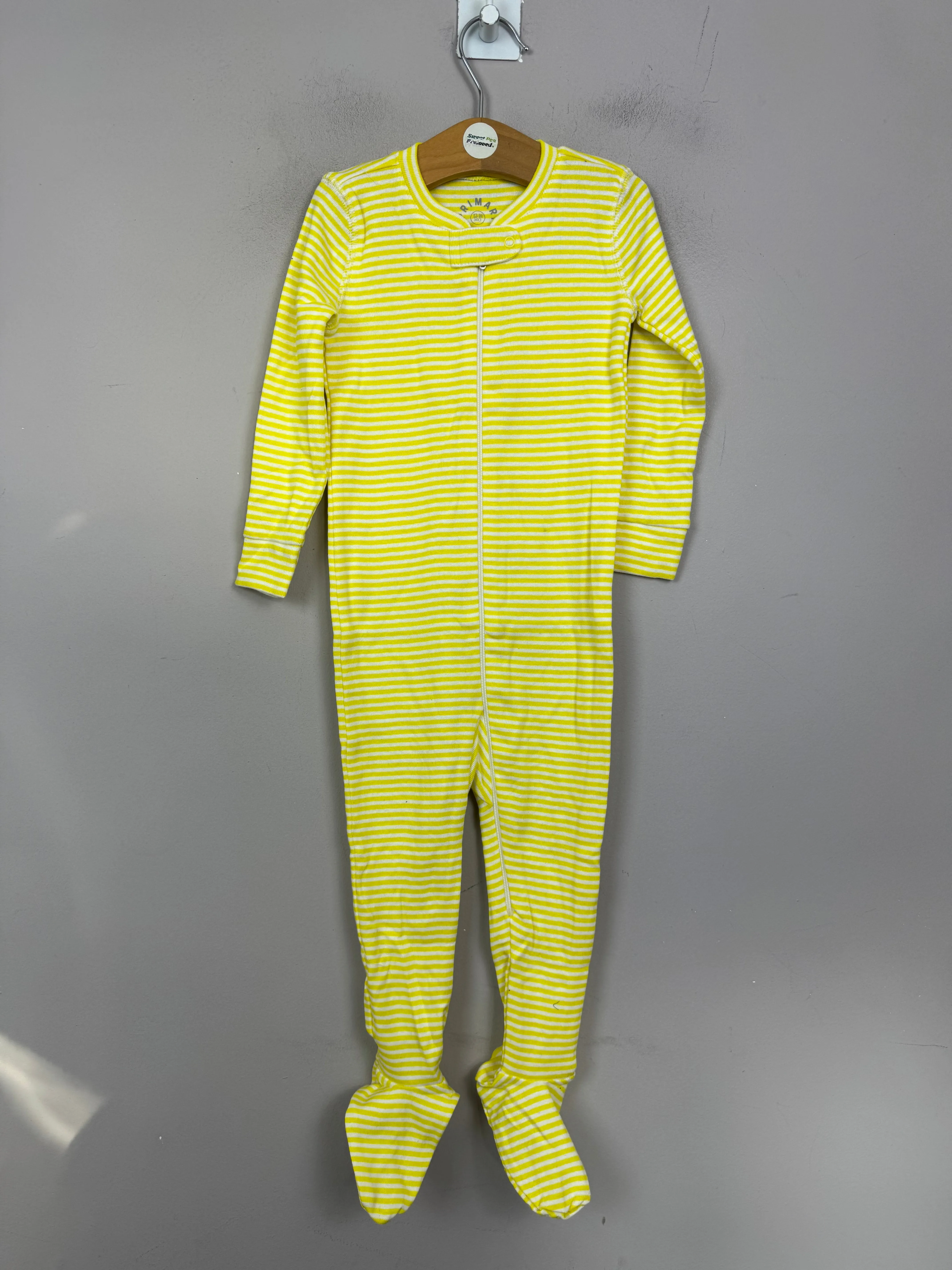 Primary Organic Sleepsuit - Fine stripes, Yellow (New) Newborn to 18-24m
