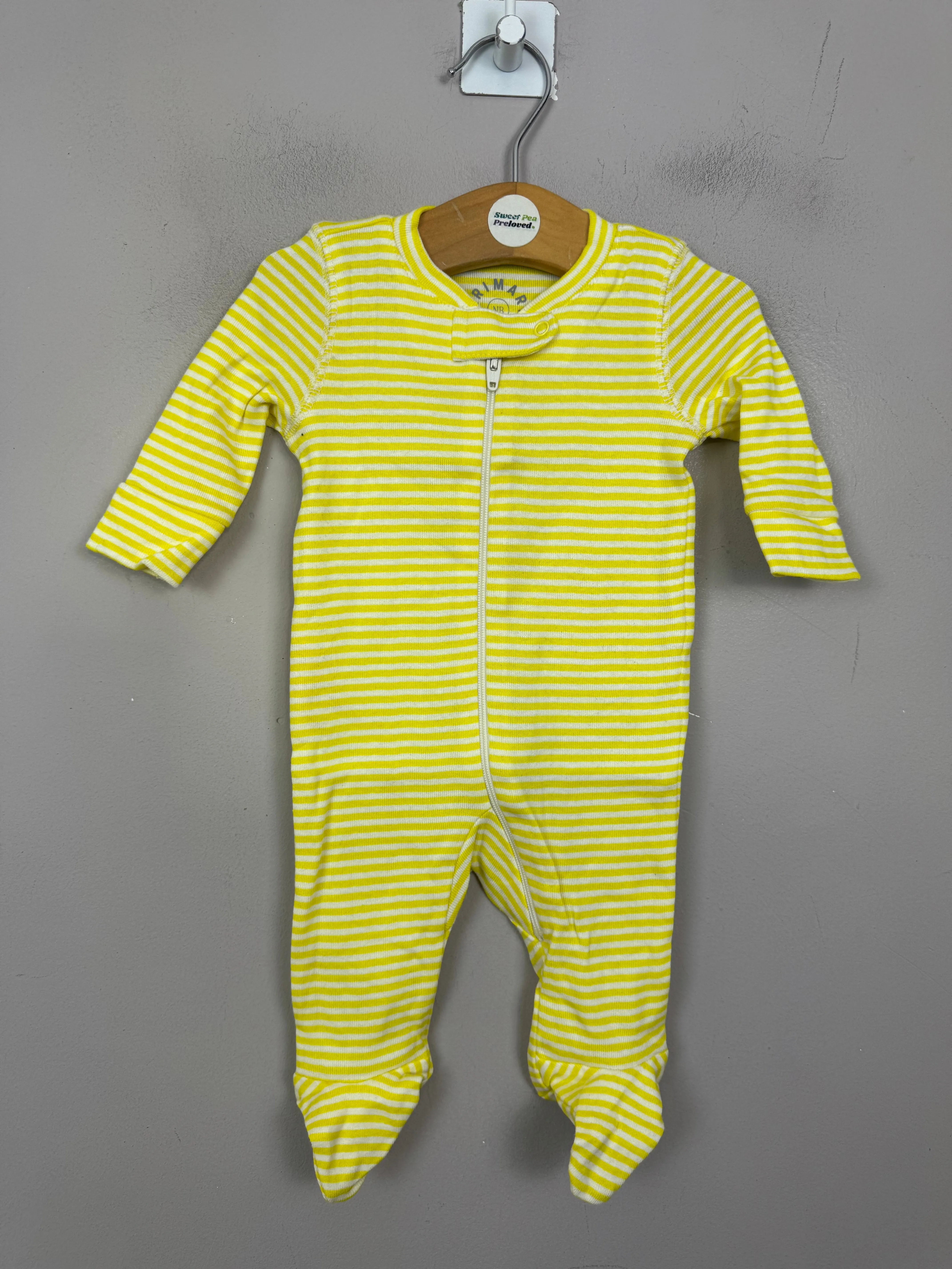 Primary Organic Sleepsuit - Fine stripes, Yellow (New) Newborn to 18-24m