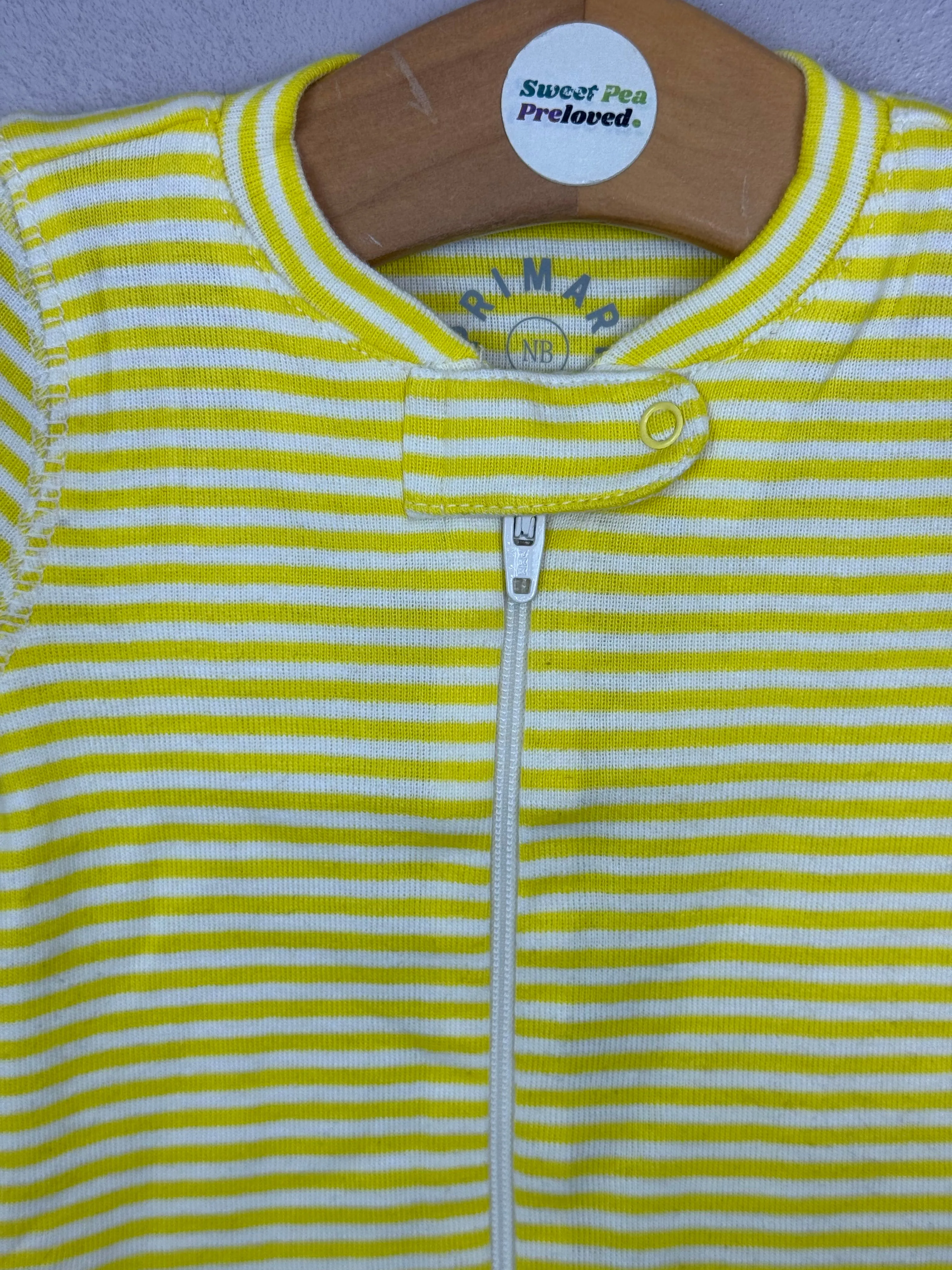 Primary Organic Sleepsuit - Fine stripes, Yellow (New) Newborn to 18-24m