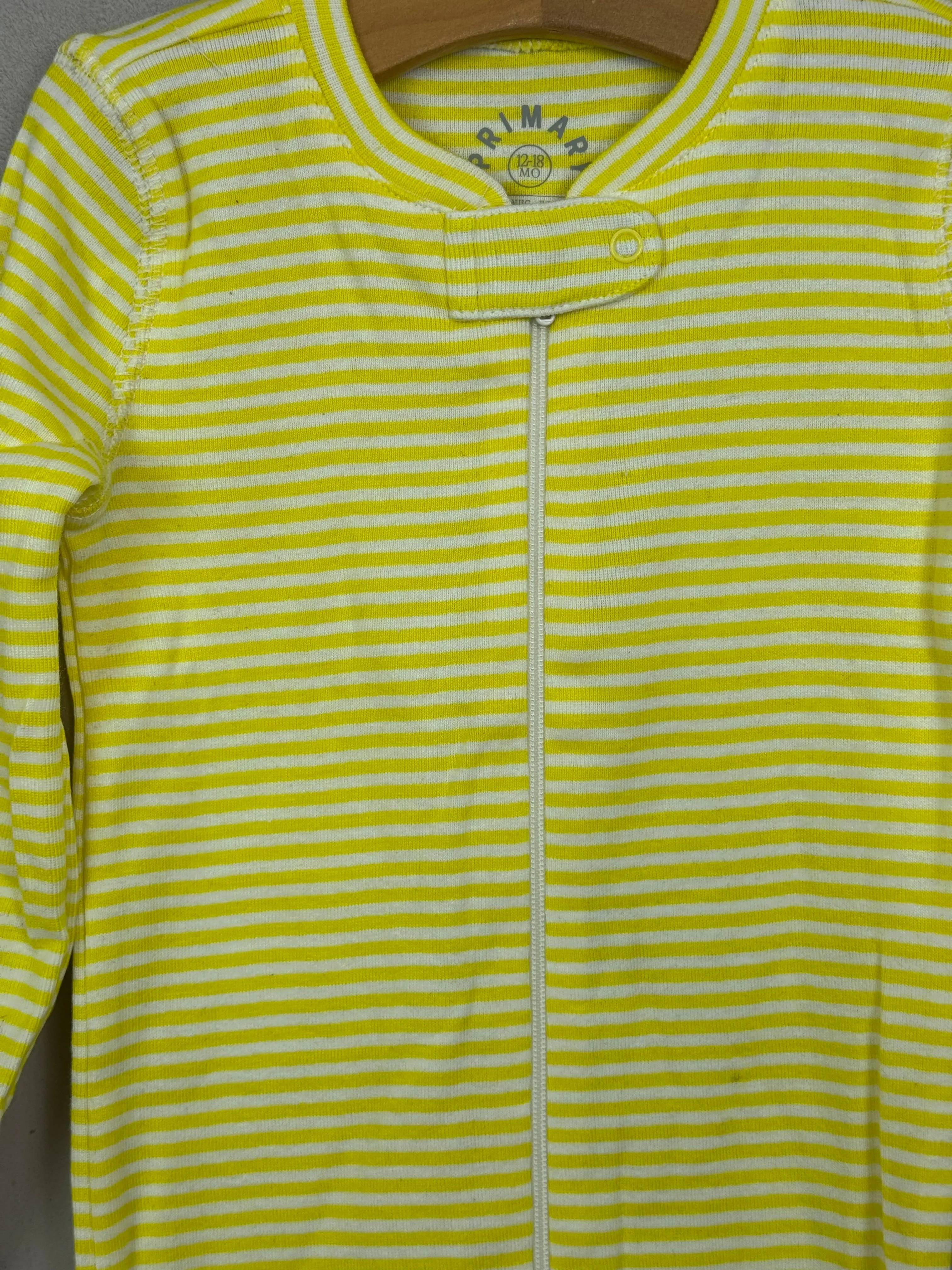 Primary Organic Sleepsuit - Fine stripes, Yellow (New) Newborn to 18-24m