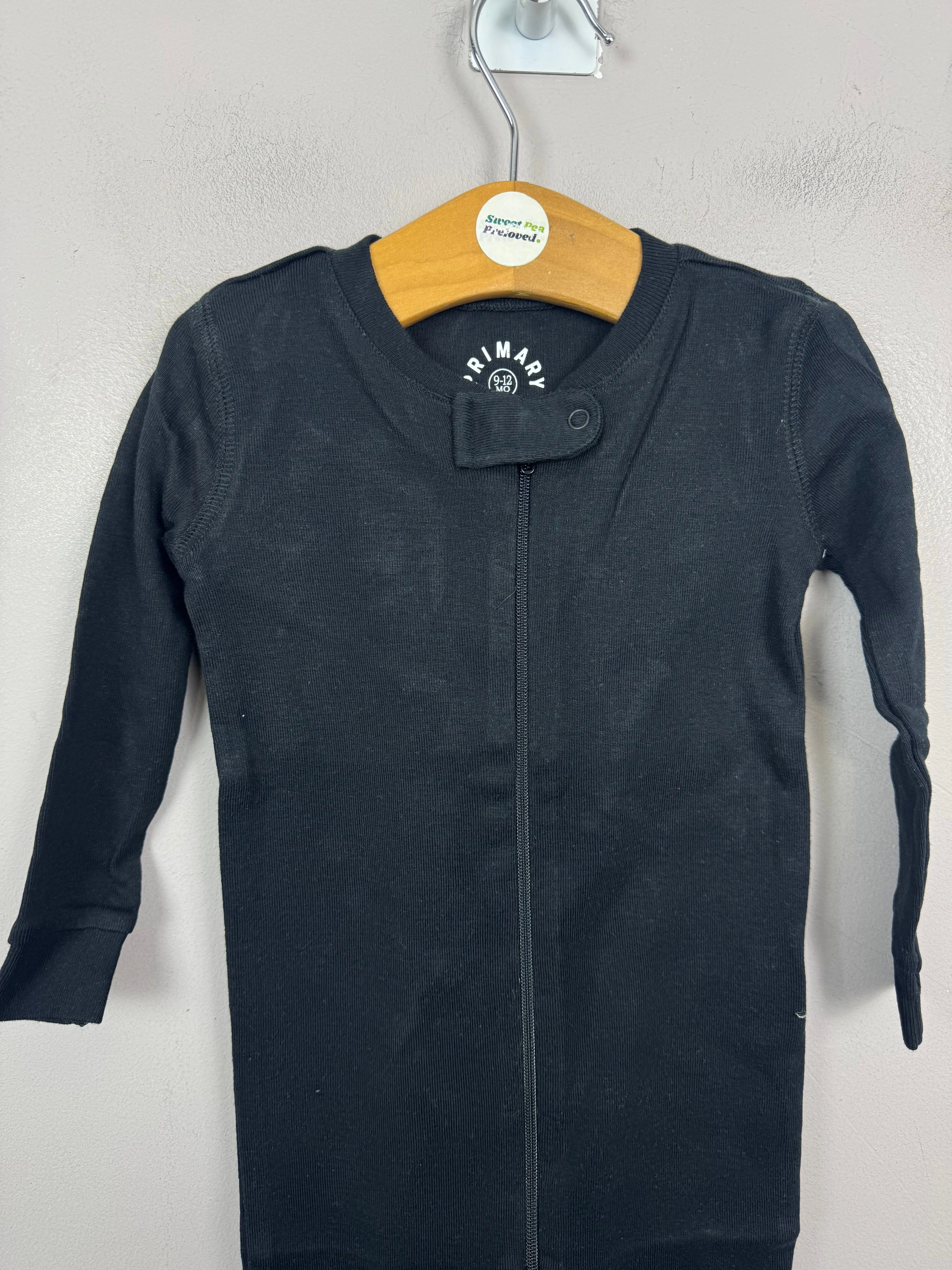 Primary Organic Sleepsuit - Plain dye Black (New) ages newborn to 18-24m