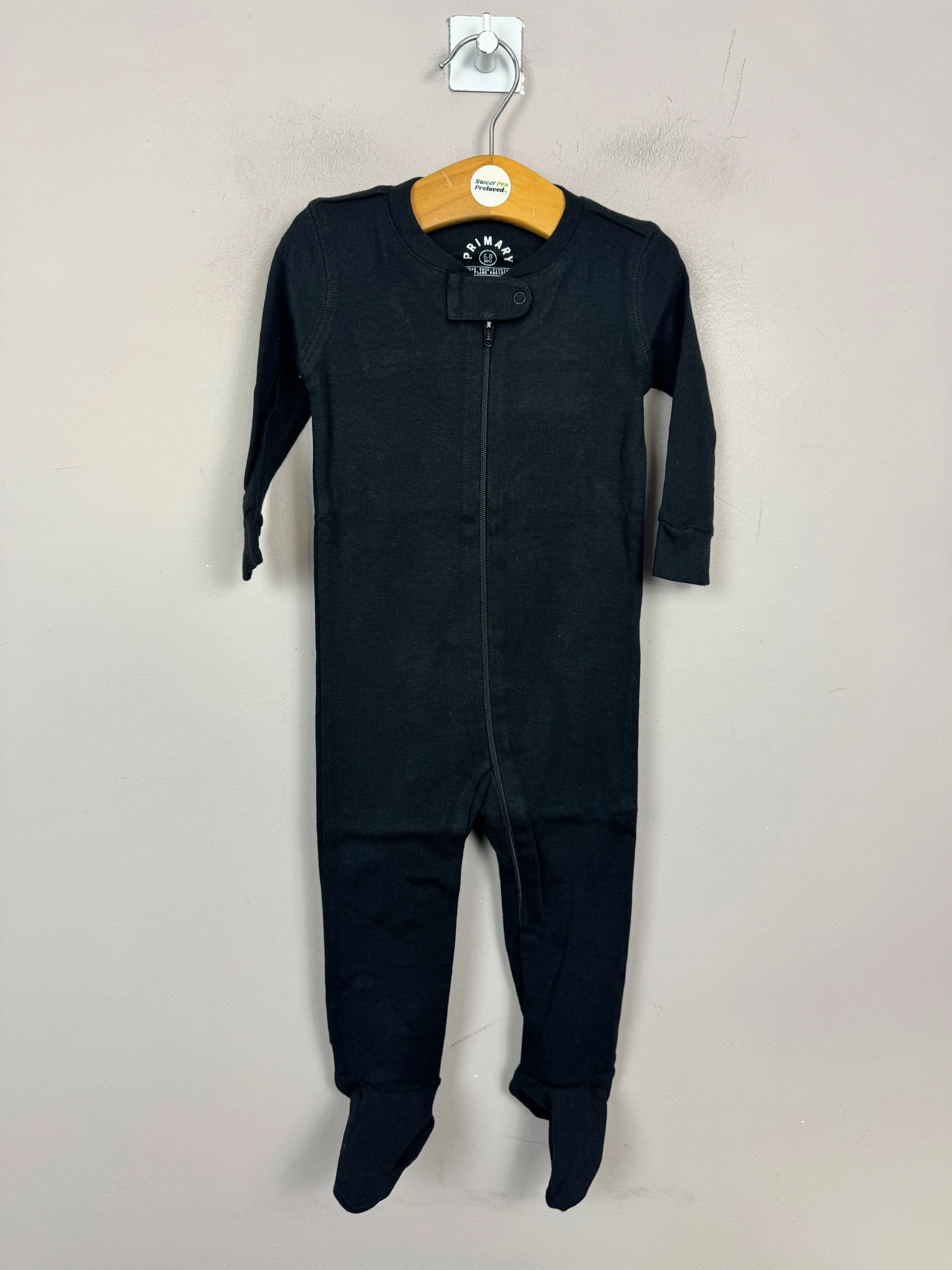 Primary Organic Sleepsuit - Plain dye Black (New) ages newborn to 18-24m
