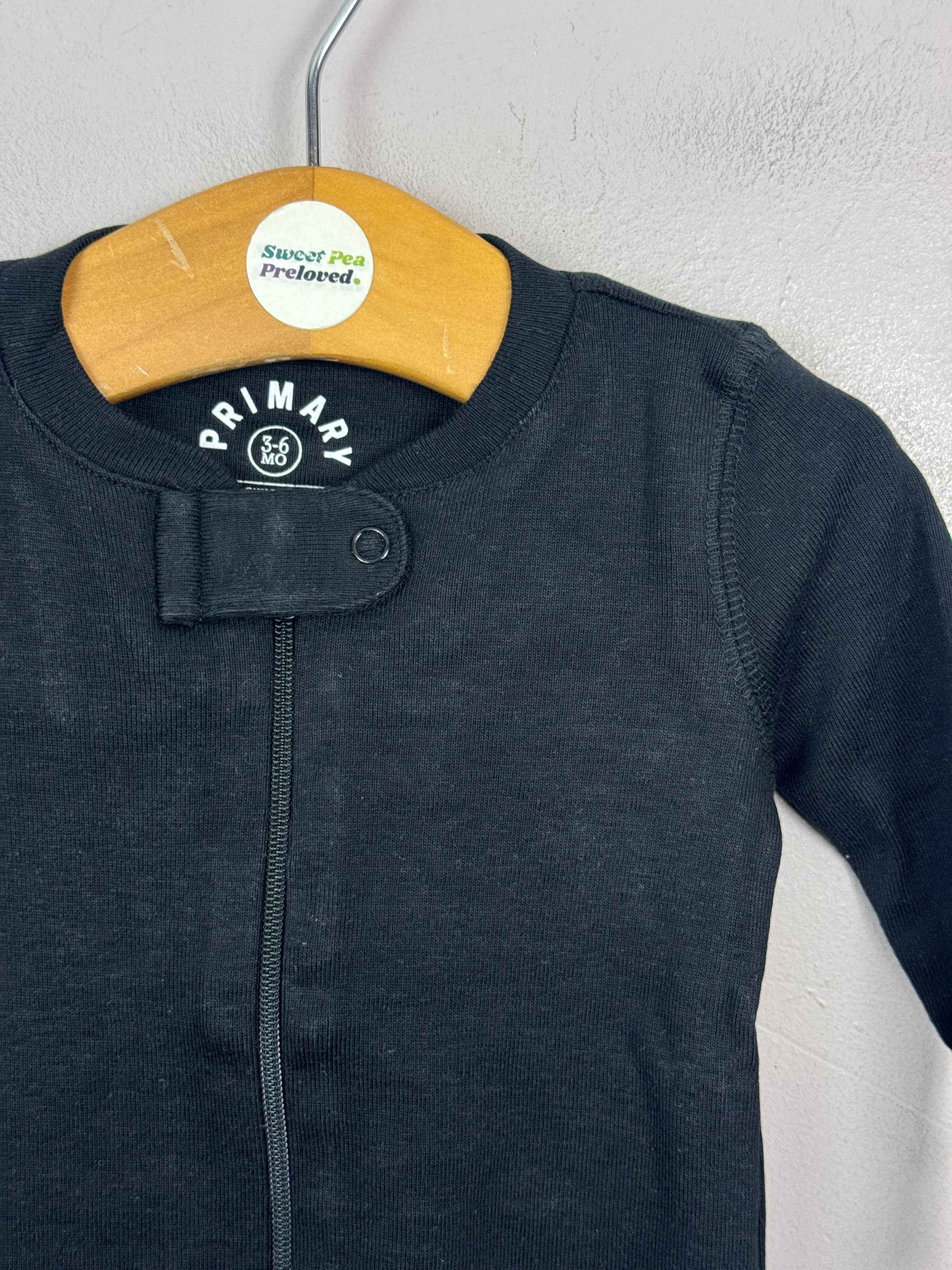 Primary Organic Sleepsuit - Plain dye Black (New) ages newborn to 18-24m