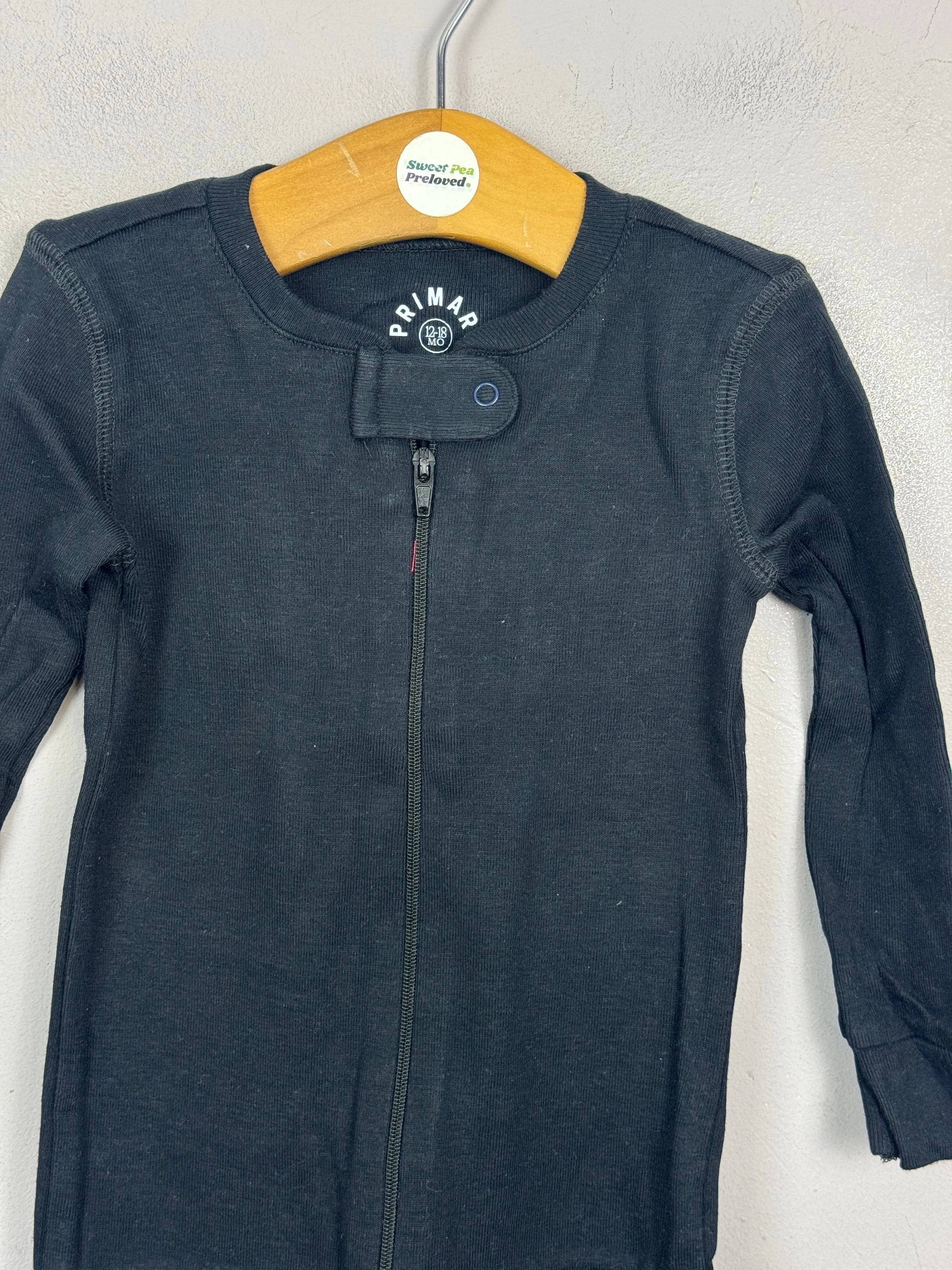 Primary Organic Sleepsuit - Plain dye Black (New) ages newborn to 18-24m