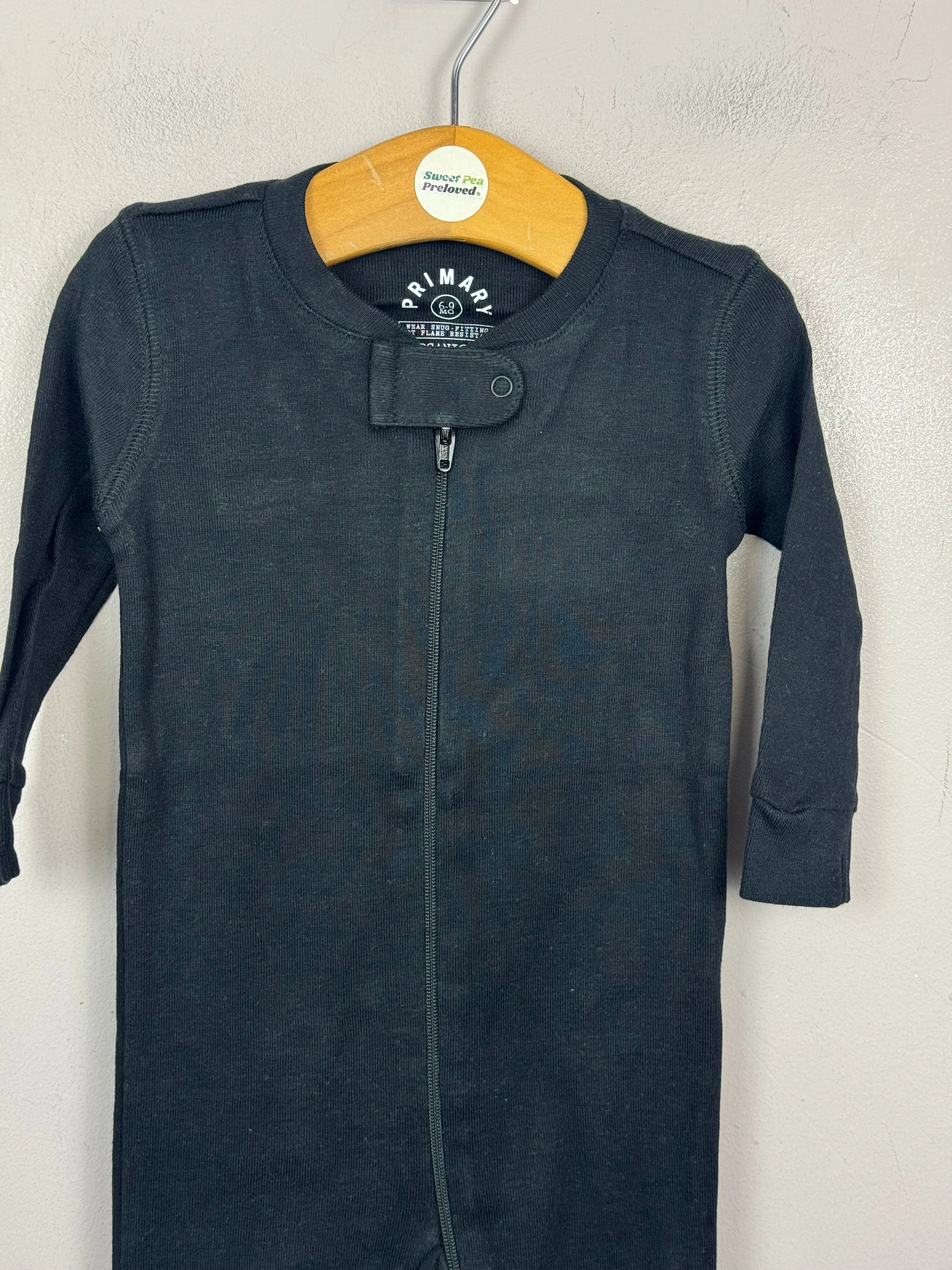 Primary Organic Sleepsuit - Plain dye Black (New) ages newborn to 18-24m