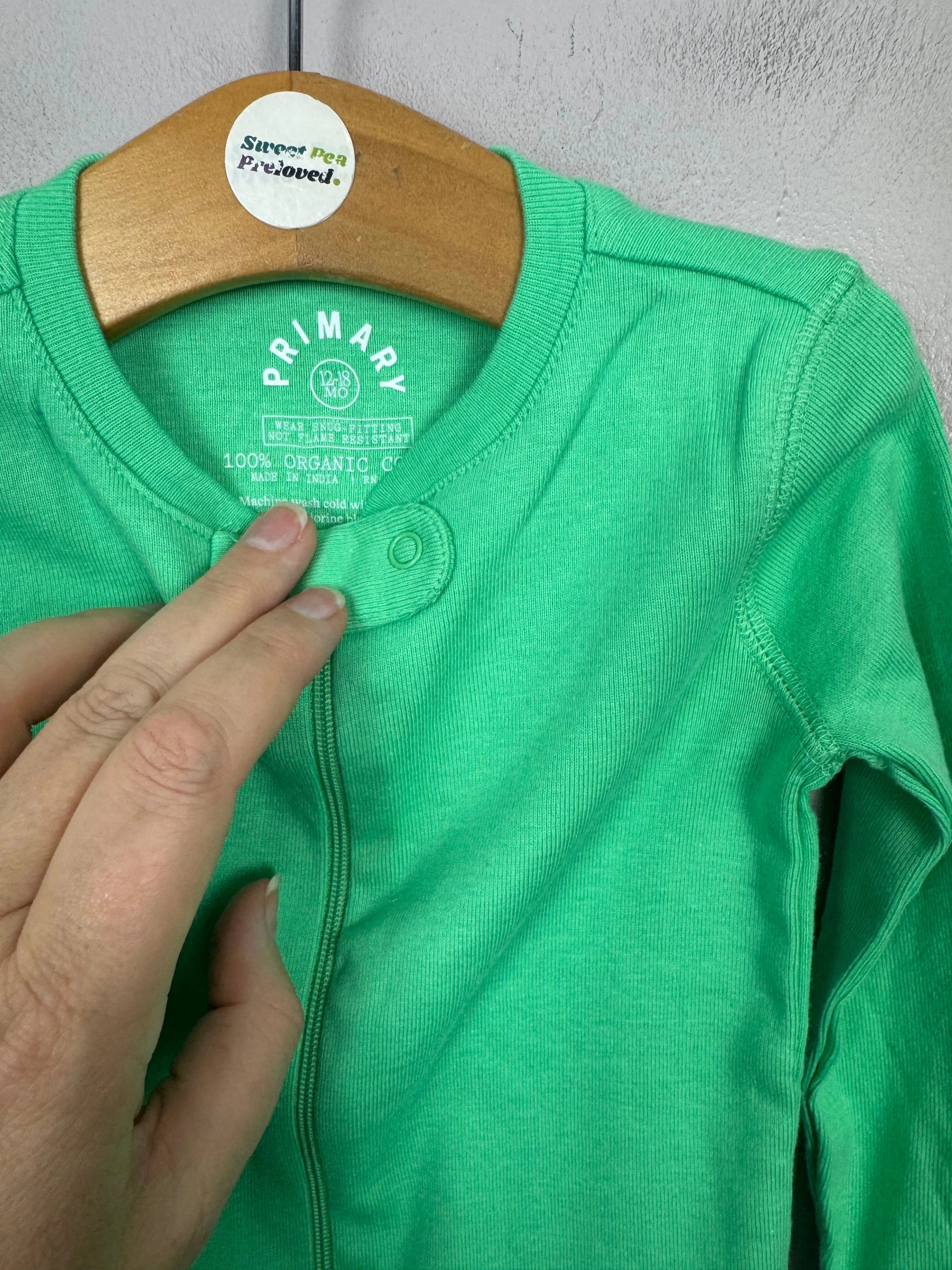 Primary Organic Sleepsuit - Plain dye, Mint Green (New) 6-9m, 9-12m, 12-18m