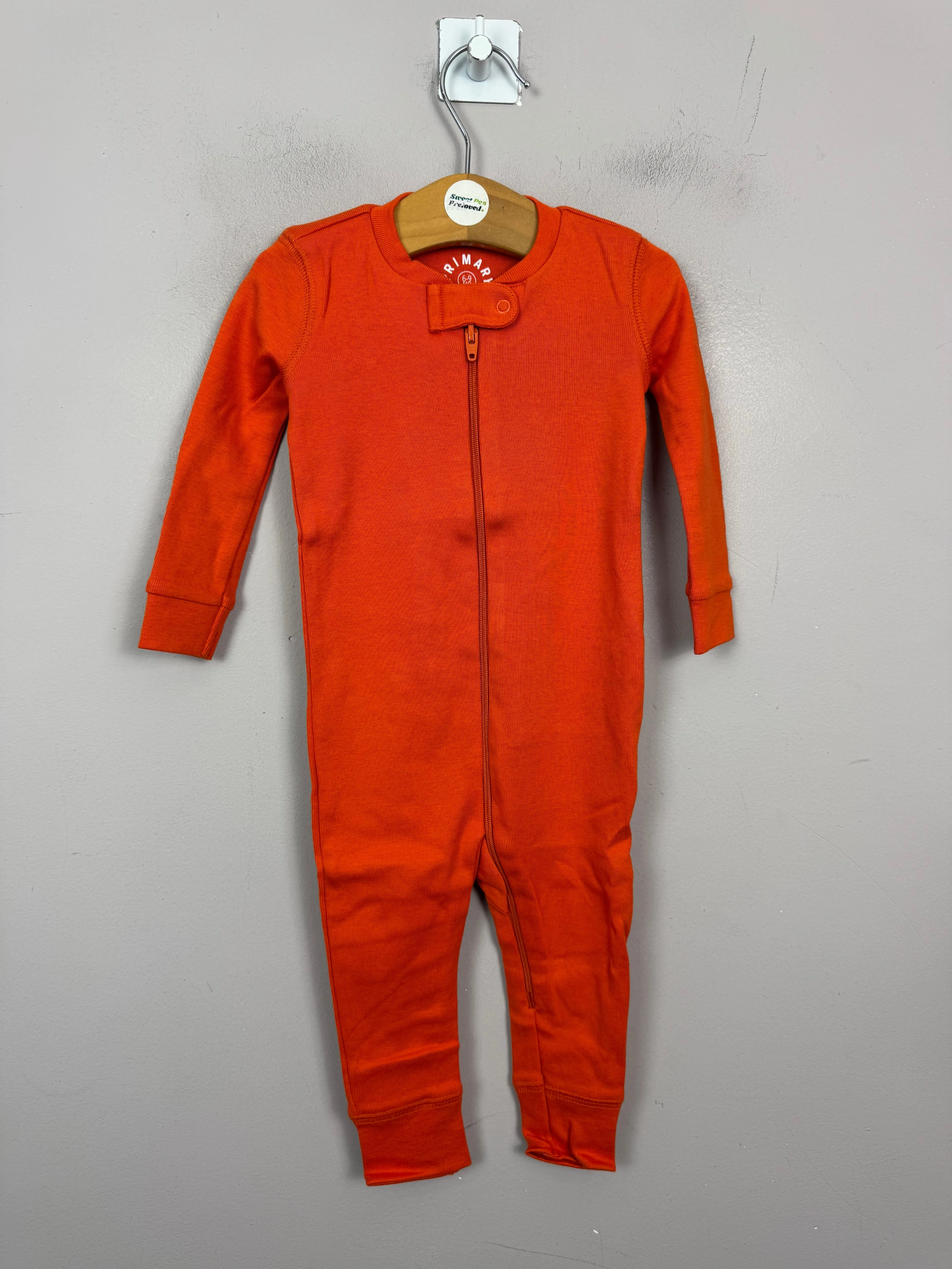 Primary Organic Sleepsuit - Plain dye, Tangerine (New) 9-12m, 18-24m