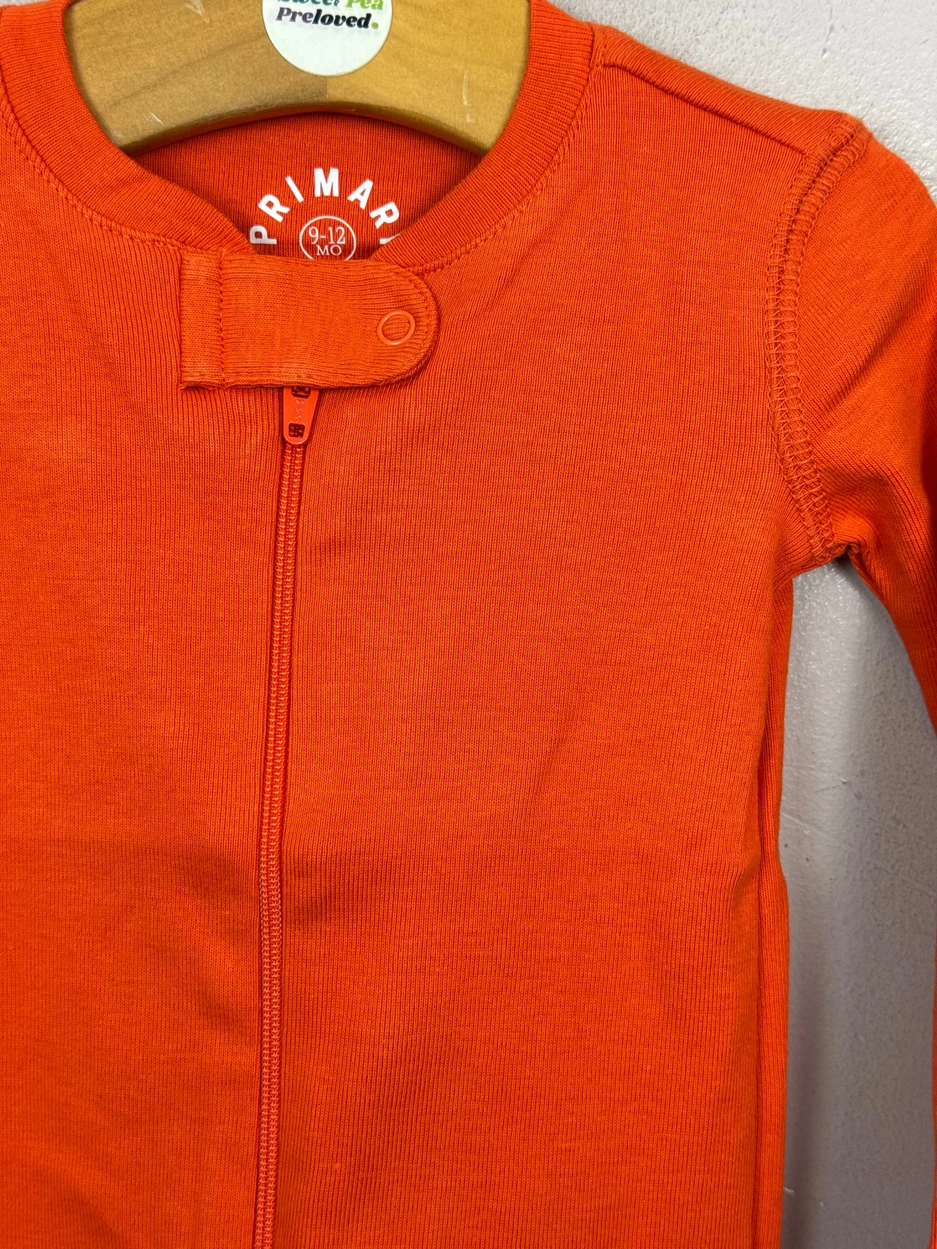 Primary Organic Sleepsuit - Plain dye, Tangerine (New) 9-12m, 18-24m