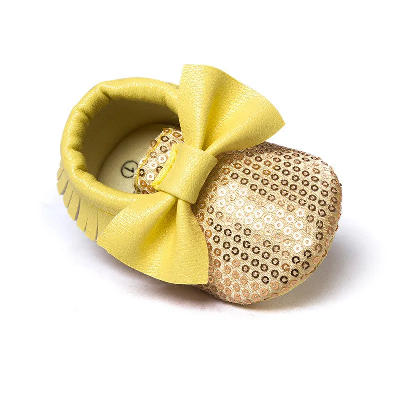 red sequins baby bow moccasins Bling Bling pu leather glitter baby girls dress shoes toddler soft sole moccs