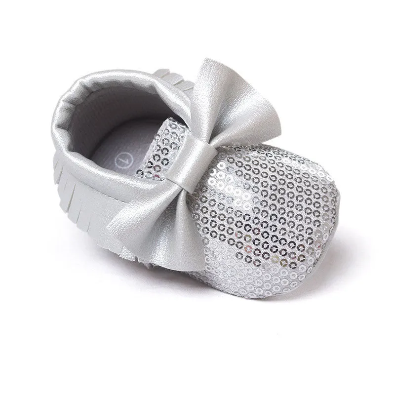 red sequins baby bow moccasins Bling Bling pu leather glitter baby girls dress shoes toddler soft sole moccs