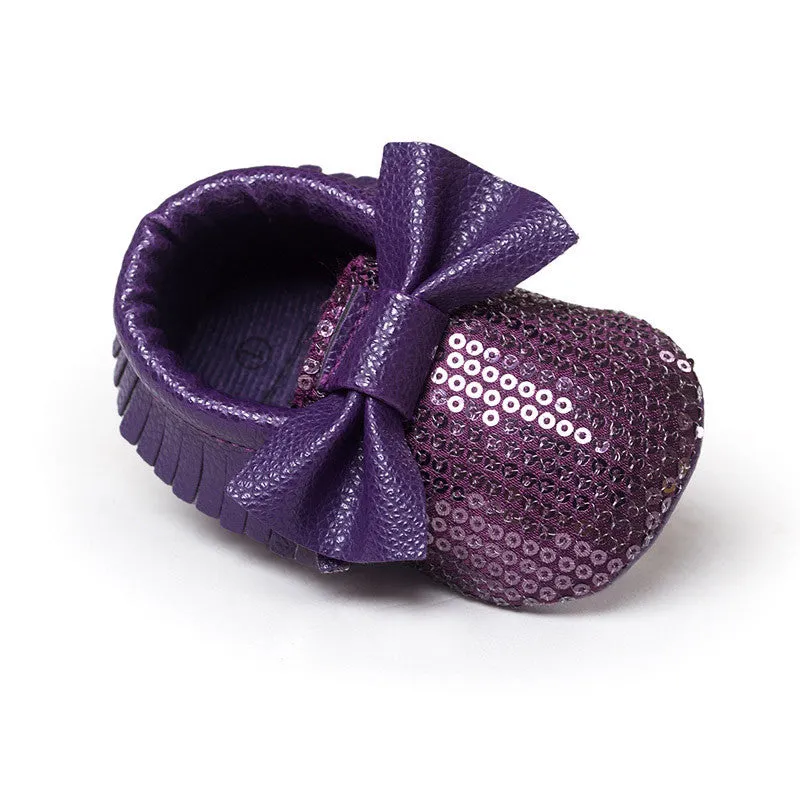 red sequins baby bow moccasins Bling Bling pu leather glitter baby girls dress shoes toddler soft sole moccs
