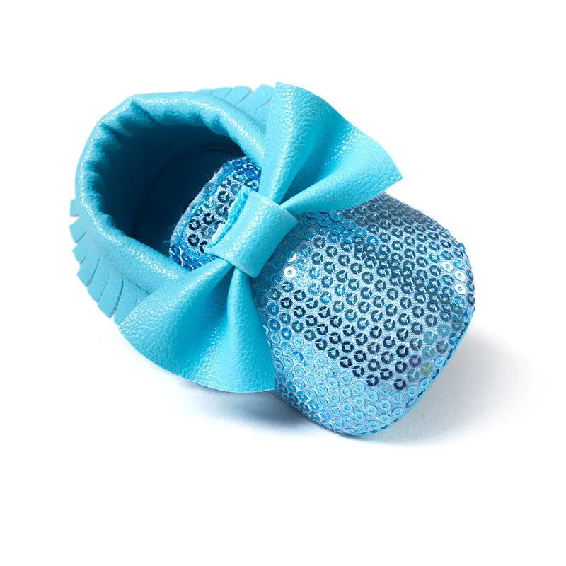 red sequins baby bow moccasins Bling Bling pu leather glitter baby girls dress shoes toddler soft sole moccs