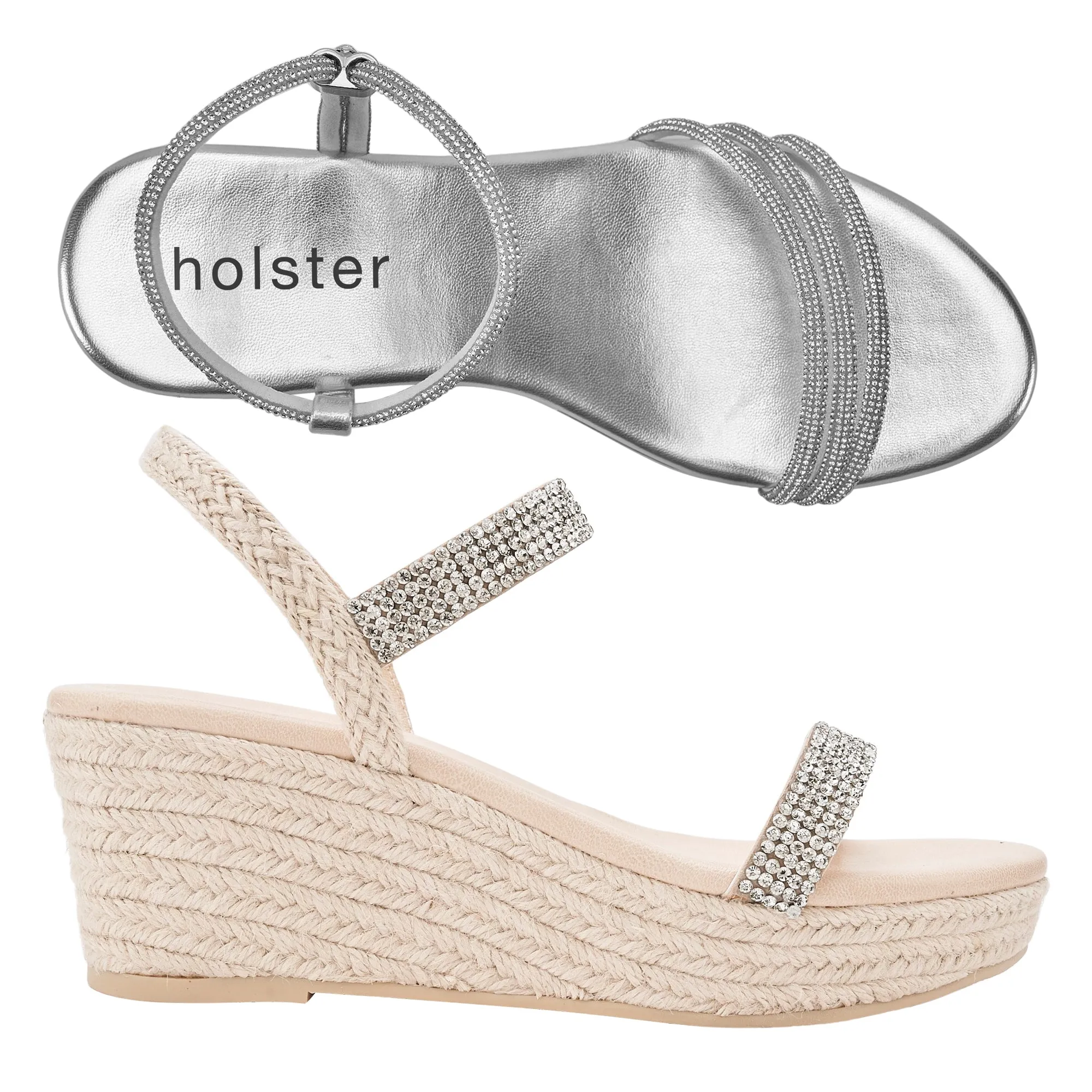 Revel Wedge & Beauty Espadrille  Bundle - Silver / Beige