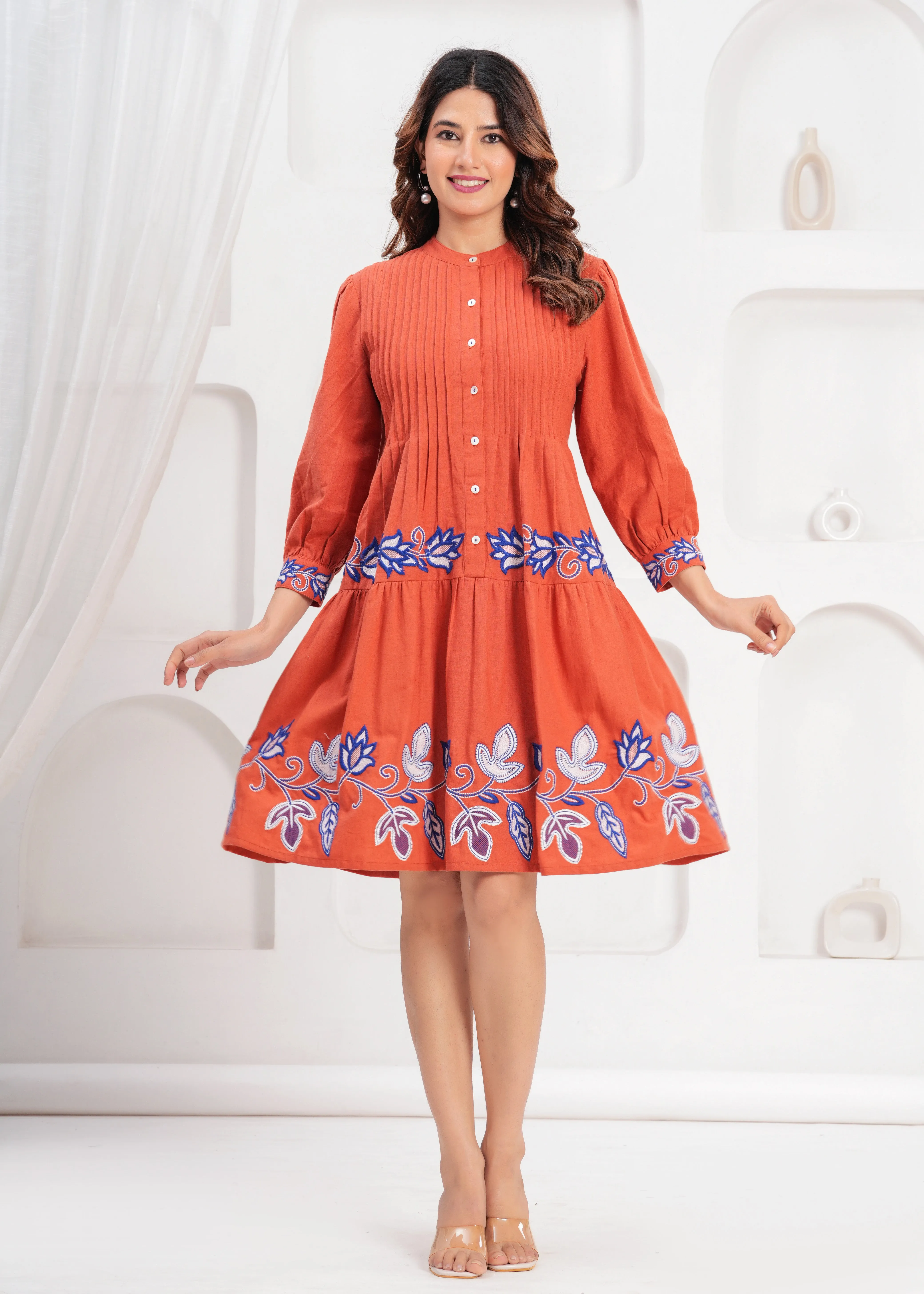 Rust Orange Fit And Flare dress