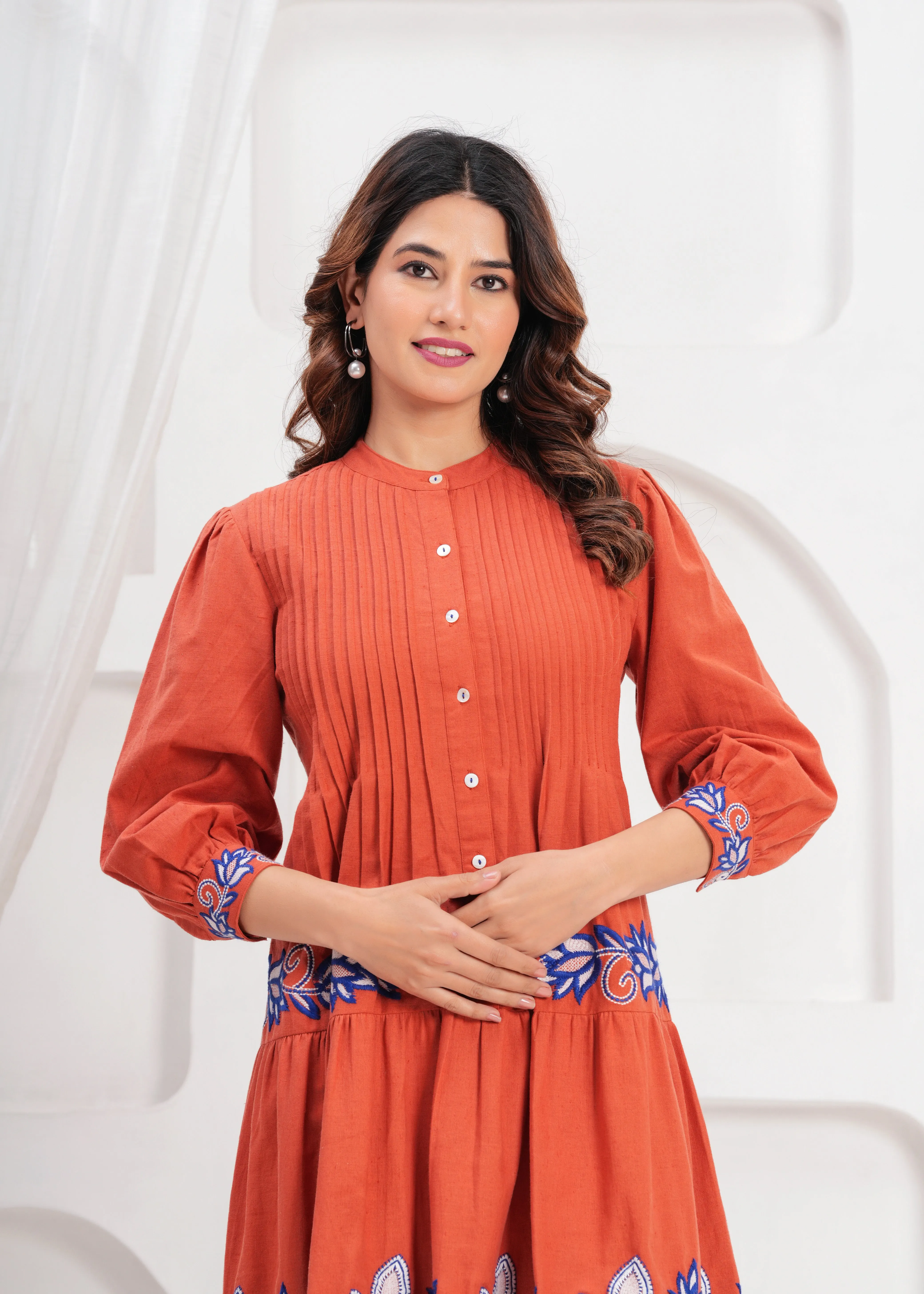 Rust Orange Fit And Flare dress