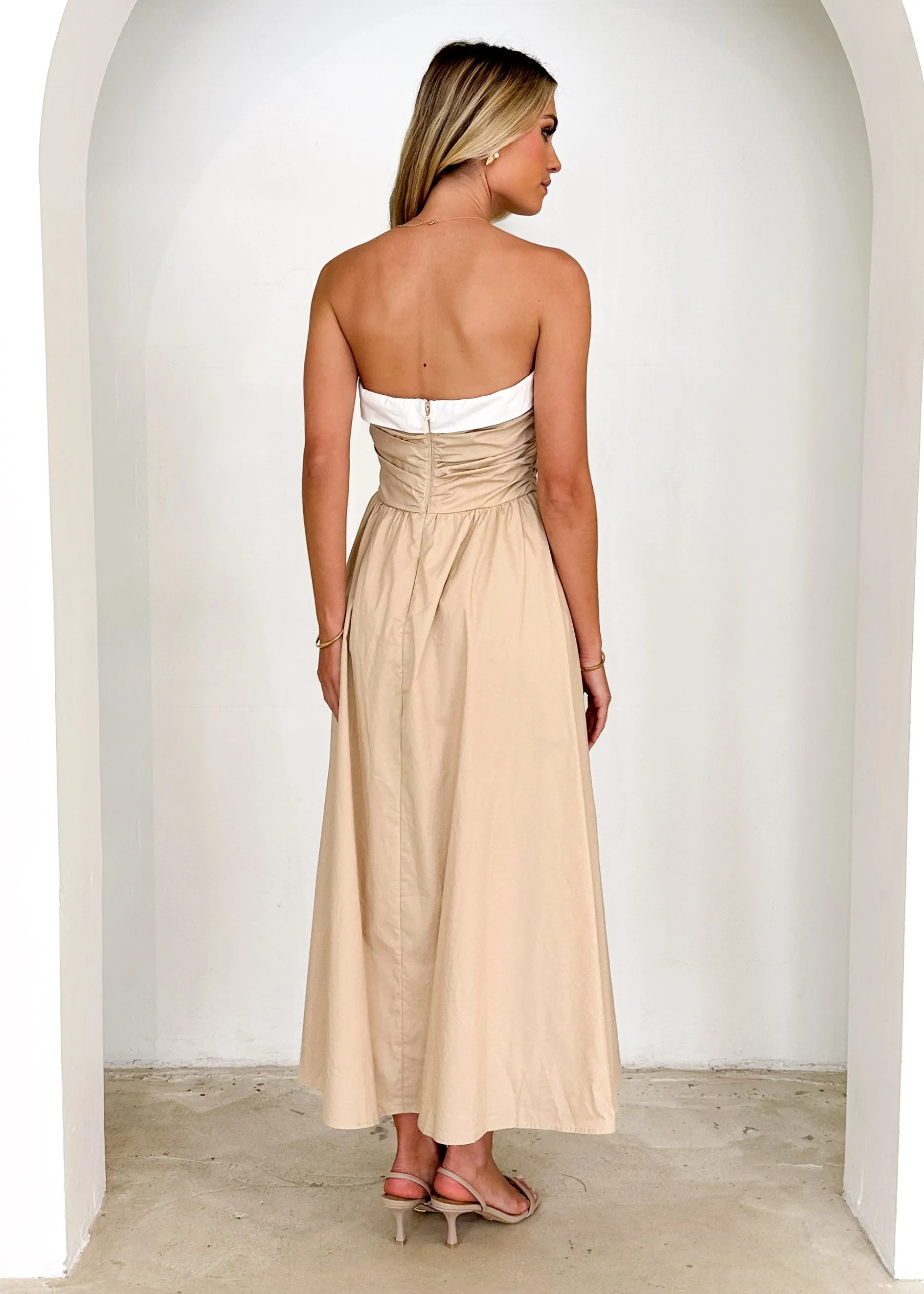 Sahara Strapless Midi Dress - Beige